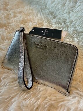 kate spade silver metallic wristlet pouch